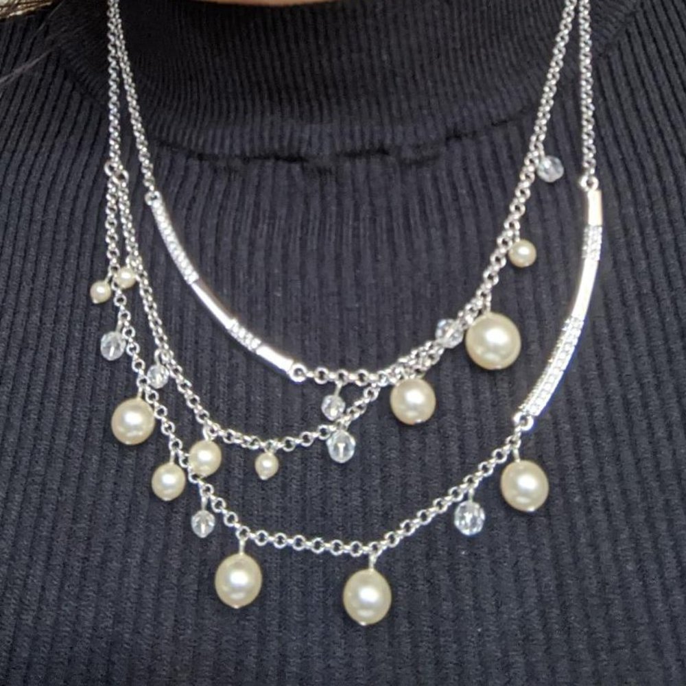 Swarovski Pearl and Crystal Trio Layered Necklace